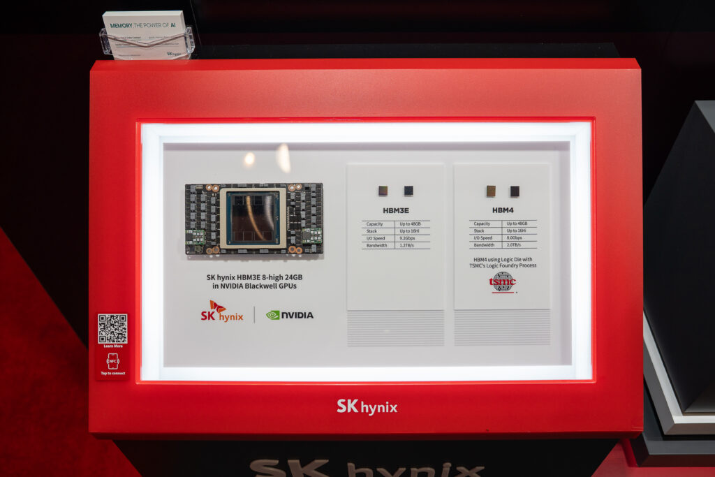 SK hynix’s 12-layer HBM4 and 16-layer HBM3E on display alongside NVIDIA’s B100 GPU