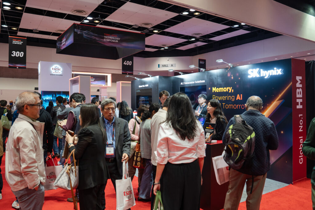 Visitors gather at SK hynix’s booth to see the latest memory innovations