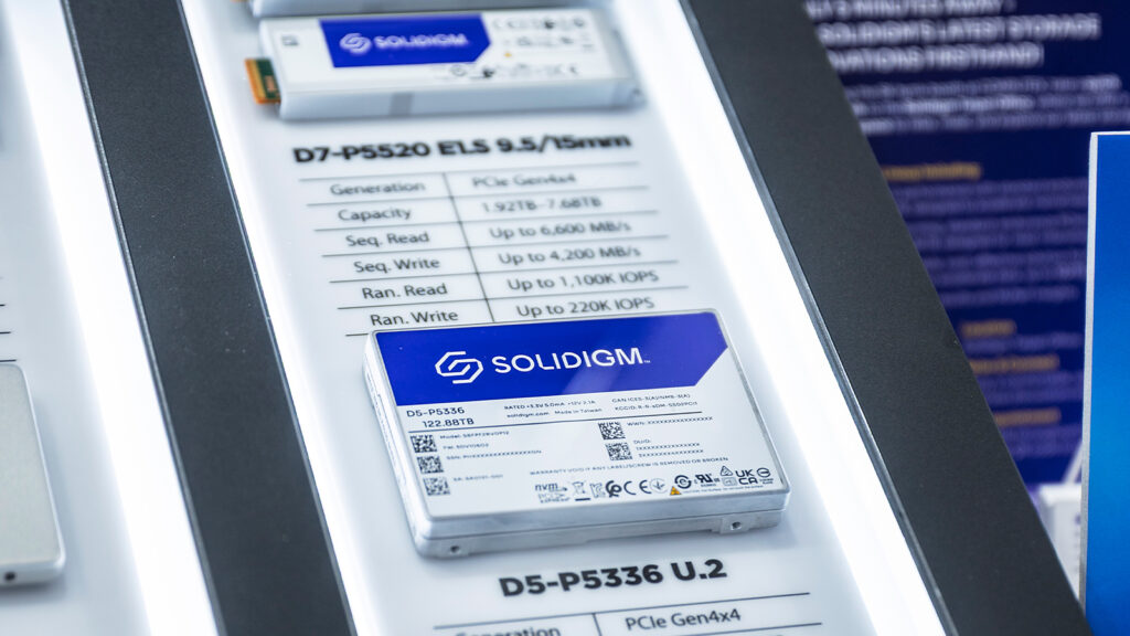 A selection of Solidigm storage solutions on display