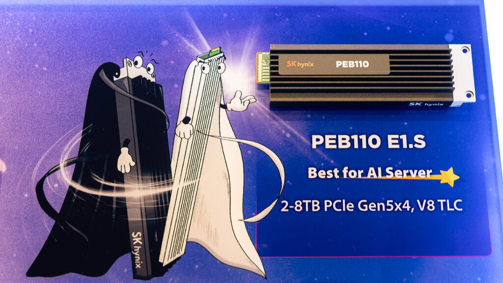 SK hynix’s high-performance eSSDs on display, including PEB110 E1.S, PS1010 E3.S, and PS1012 U.2