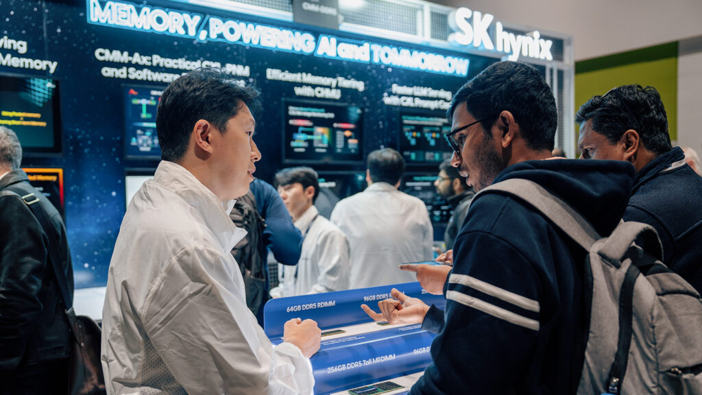 Visitors gather at SK hynix’s booth