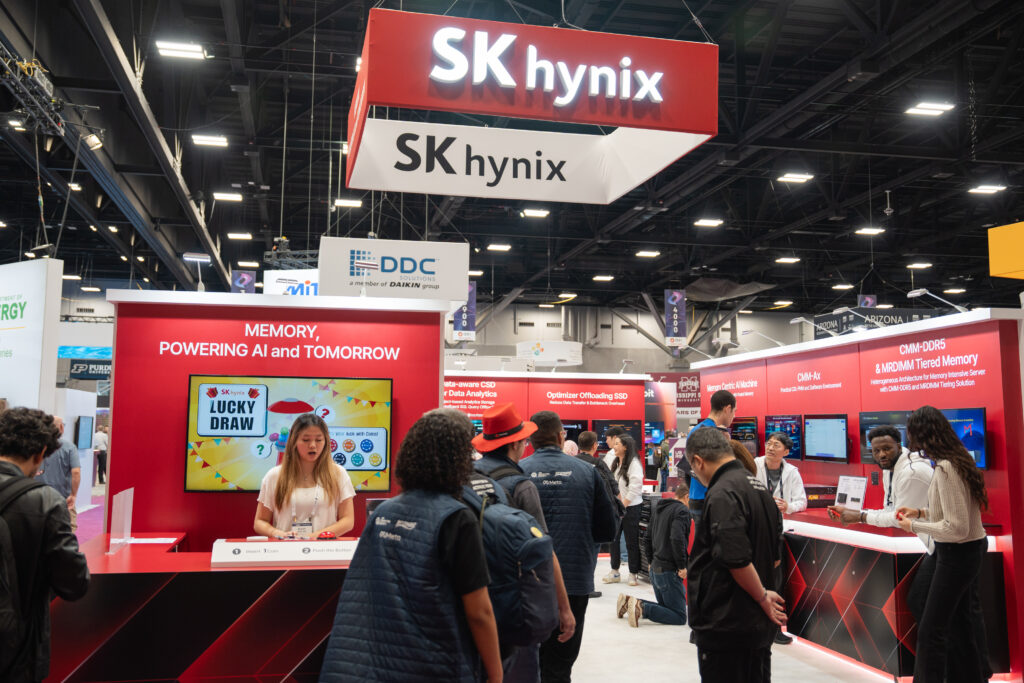 Visitors exploring the SK hynix booth